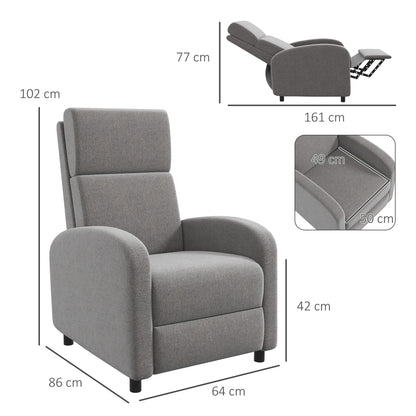 Relaxfauteuil – Relaxstoel – Zetel – Lounger – Fauteuil Grijs – Verstelbare Rugleuning Tot 160° – Inklapbare Voetensteun