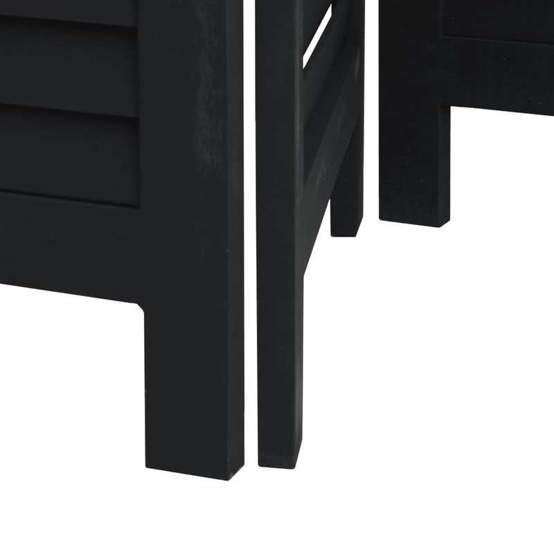 Room Divider with 5 Panels Made of Solid Black Paulownia Wood