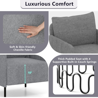 Fauteuil – Accentstoel – Zithoekstoel – Leunstoel – Relaxstoel – Chenille Stof – Diepe Zitting 75 cm – Verstelbare Poten Grijs