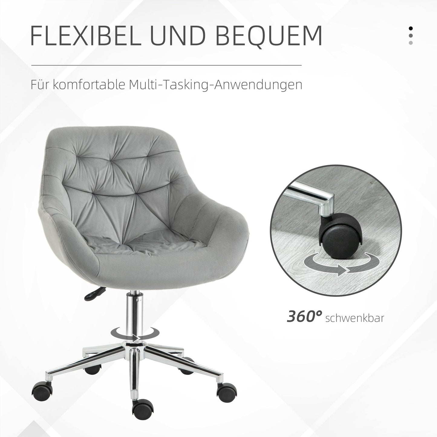 Bureaustoel – Kantoorstoel – Draaistoel – Gamestoel – Computerstoel – Verstelbare Zithoogte – Comfortabele Polyester Zitting – Grijs 59x58x80-90 cm