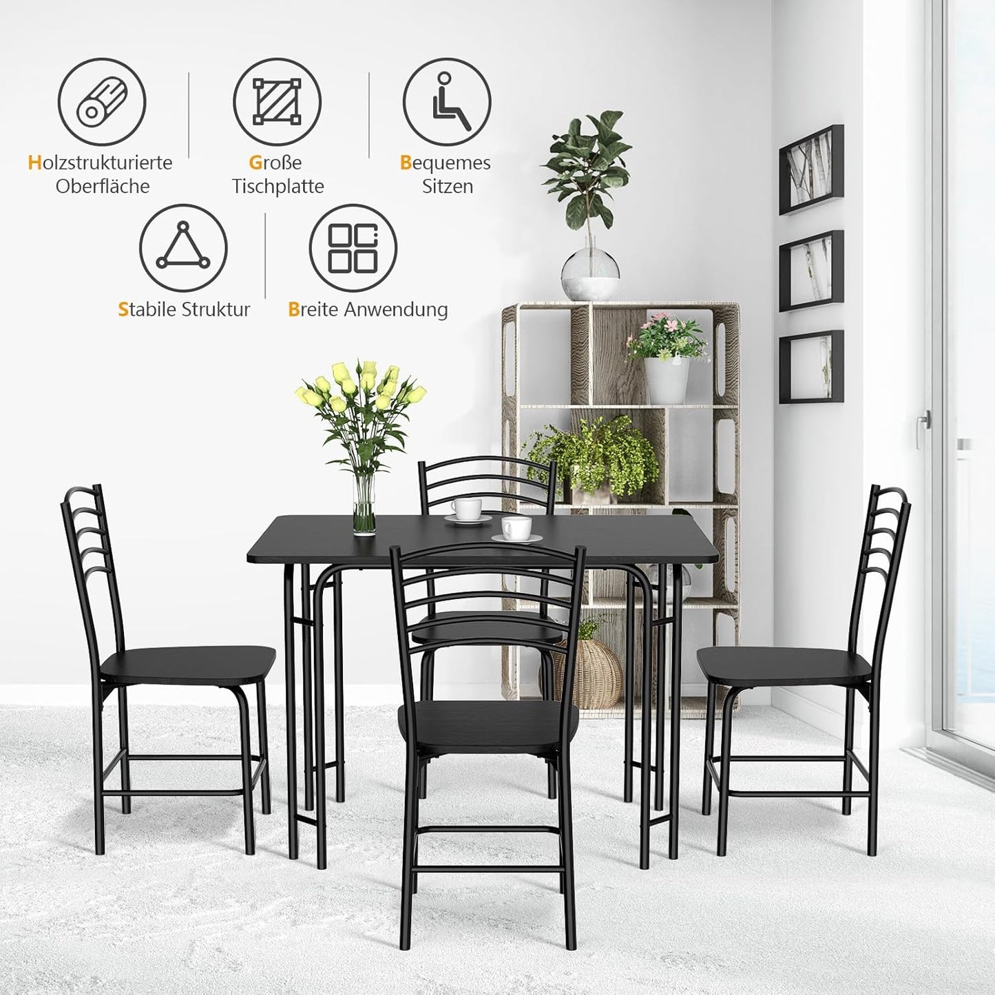 Eettafelset – Dinerset – Keukentafel – Eetkamertafel – Stoelenset – Compact Design – Duurzaam MDF & Metaal