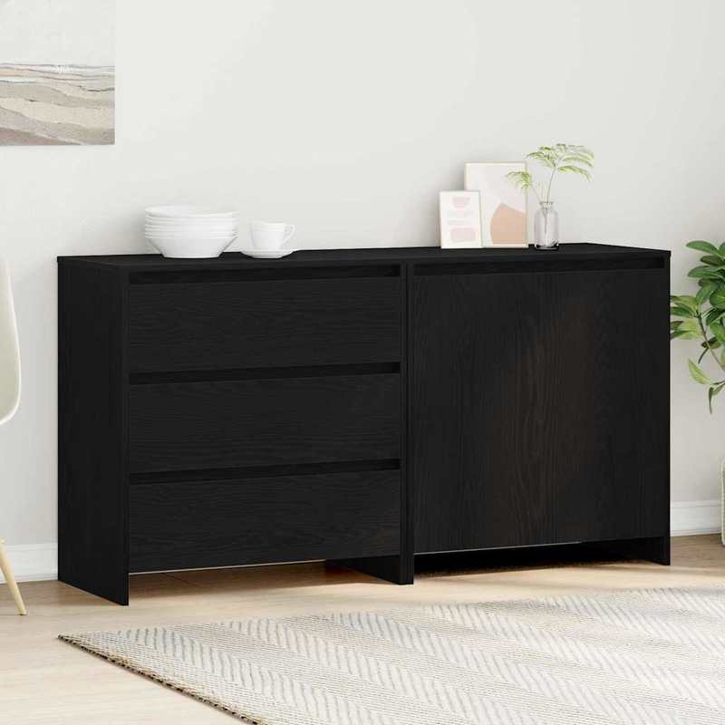 Sideboard 2pcs black 70 x 41 x 75cm wood material Practical, simple design, Entryway Cabinet, Dining Room Sideboard, Sleek Sideboard, Contemporary Storage, Sturdy Sideboard, Durable Wood, Compact Sideboard, Practical Storage