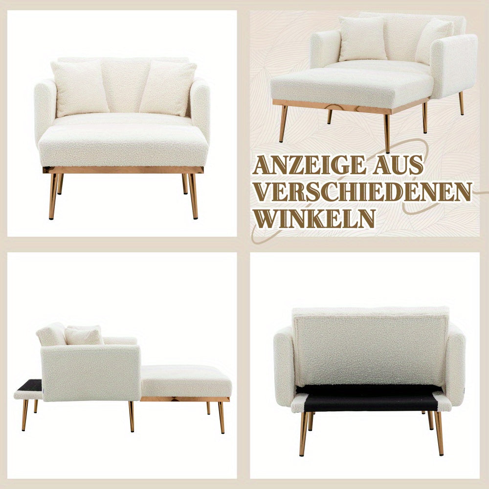 Fauteuil – Verstelbare Fauteuil – Relaxfauteuil – Inklapbare Stoel – Slaapstoel – Wit Teddy Bekleding – Draagkracht 220 kg – 3-standen Rugleuning