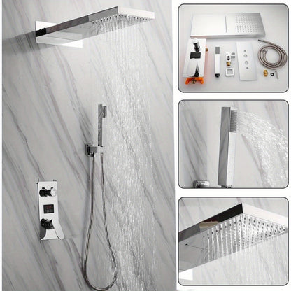 Inbouw Douche Systeem – Douche Set – Regendouche – Handdouche – Muurmontage – Zilverkleurig – Keramische Mengkraan – Roestvrijstalen Handdoucheslang 150 cm