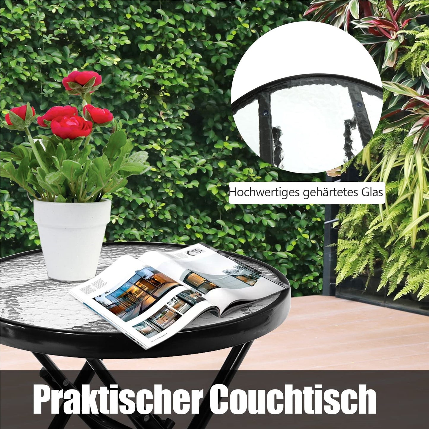 Tuinstoel – Schommelstoel – Loungestoel – Bistrostoel – Relaxstoel – 3-delige Set – Inklapbaar – Stalen Frame – Blauw