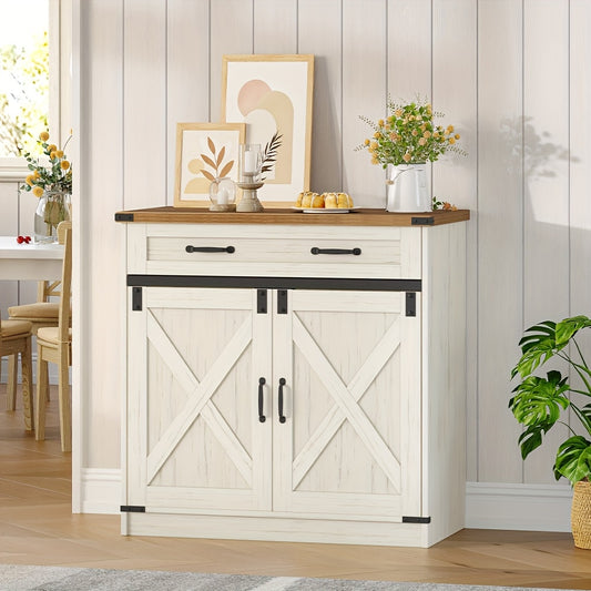Kitchen Cabinet with 1 Drawer & 2 Doors, Multi-Functional Sideboard with Adjustable Shelves in Rustic Style for Kitchen and Living Room, 40 x 80 x 80cm, Vintage Brown-White, Kitchen Island With Storage, Kitchen Island On Whee