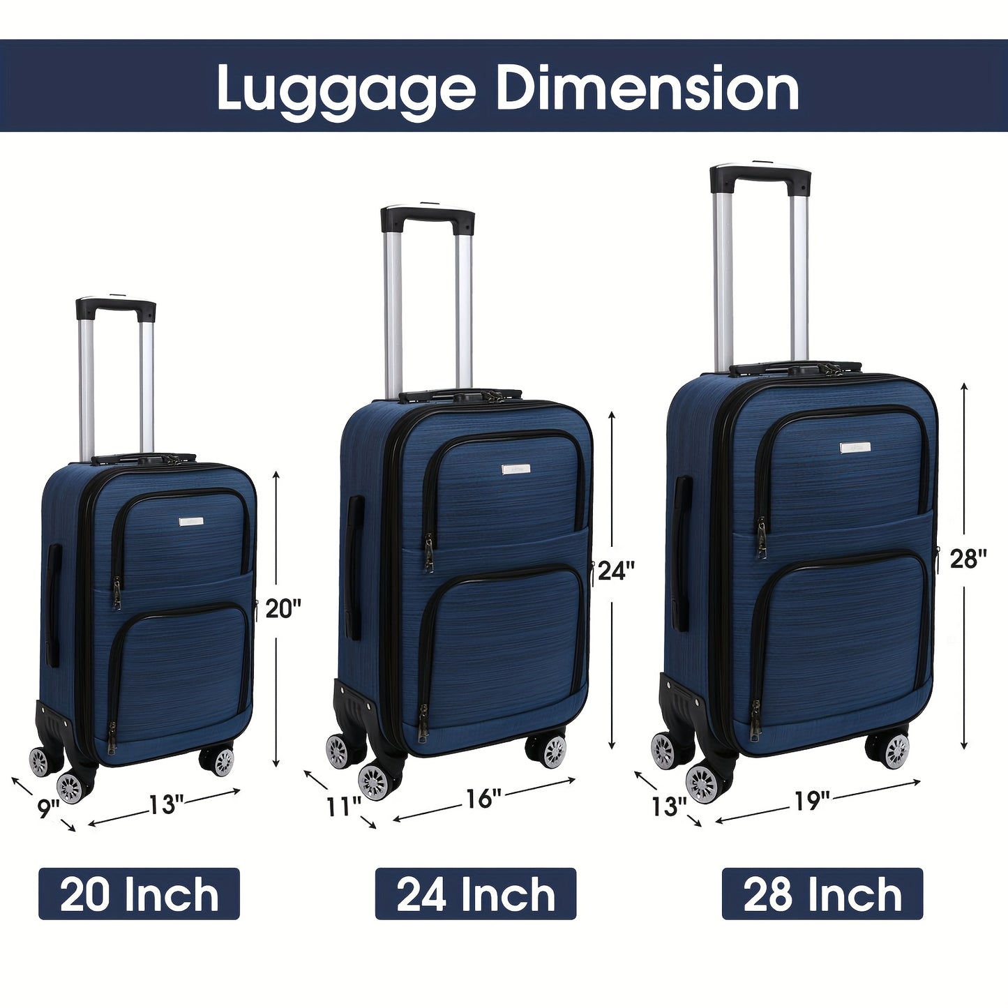 Kofferset – Reiskoffer Set – Trolley – Ruimbagage – Handbagage – Lichtgewicht Oxford Stof – 3-delig 20/24/28 Inch – Geruisloze Spinner Wielen