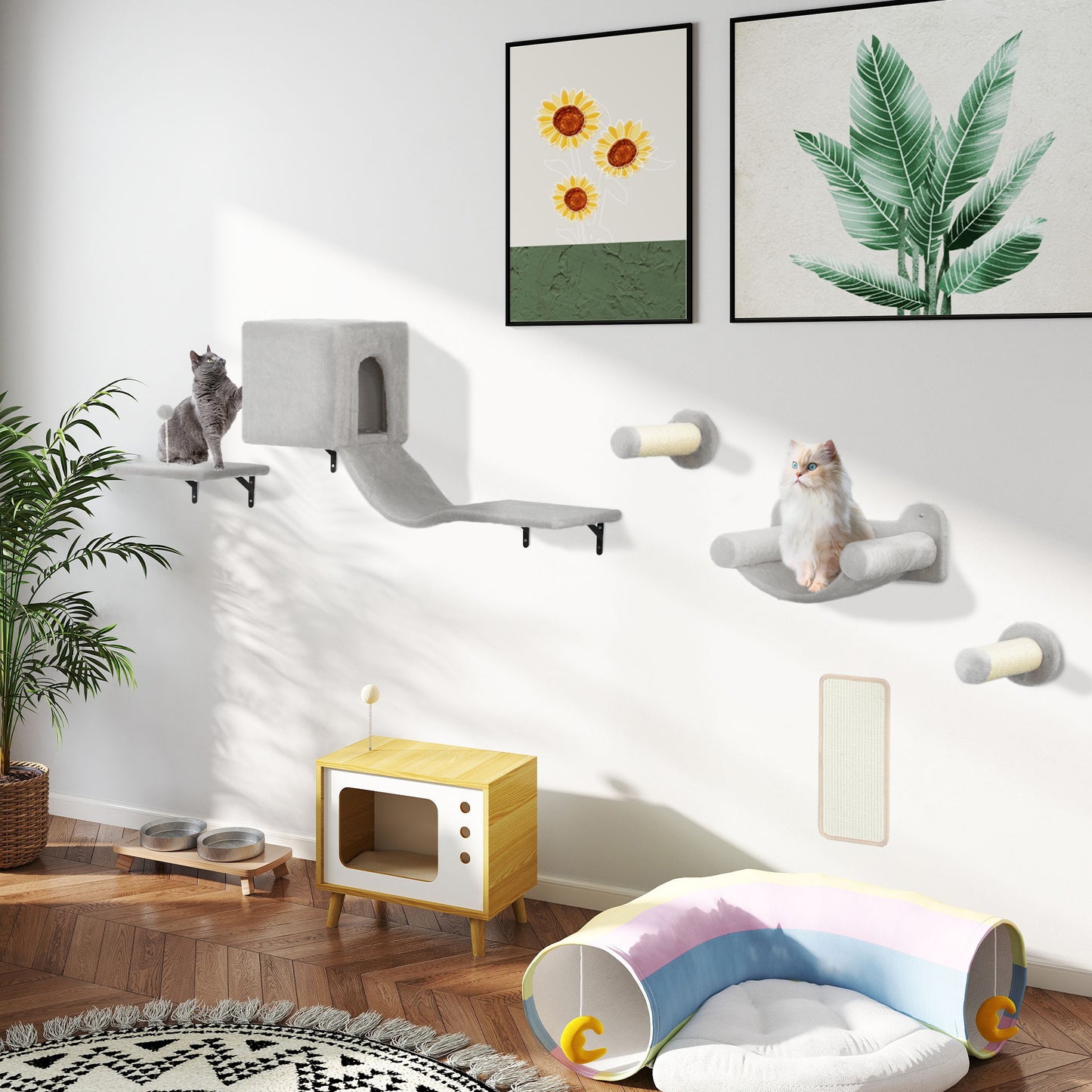 Krabpaal Kat – Klimpaal Kat – Kattenkrabpaal – Kattenmeubel – Kattenboom – Verstelbaar 225-255 Cm – Inclusief Huisje En Hangmat