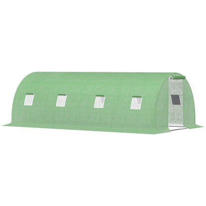 Tuinkas Tunnel – Kweekkas – Broeikas – Plantentunnel – Serre – 18 m² Grootte – Gegalvaniseerd Stalen Frame – Hoogwaardig PE Zeil – 8 Ramen – Ritsdeur Oprolbaar – Groen