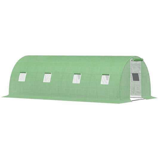Tuinkas Tunnel – Kweekkas – Broeikas – Plantentunnel – Serre – 18 m² Grootte – Gegalvaniseerd Stalen Frame – Hoogwaardig PE Zeil – 8 Ramen – Ritsdeur Oprolbaar – Groen