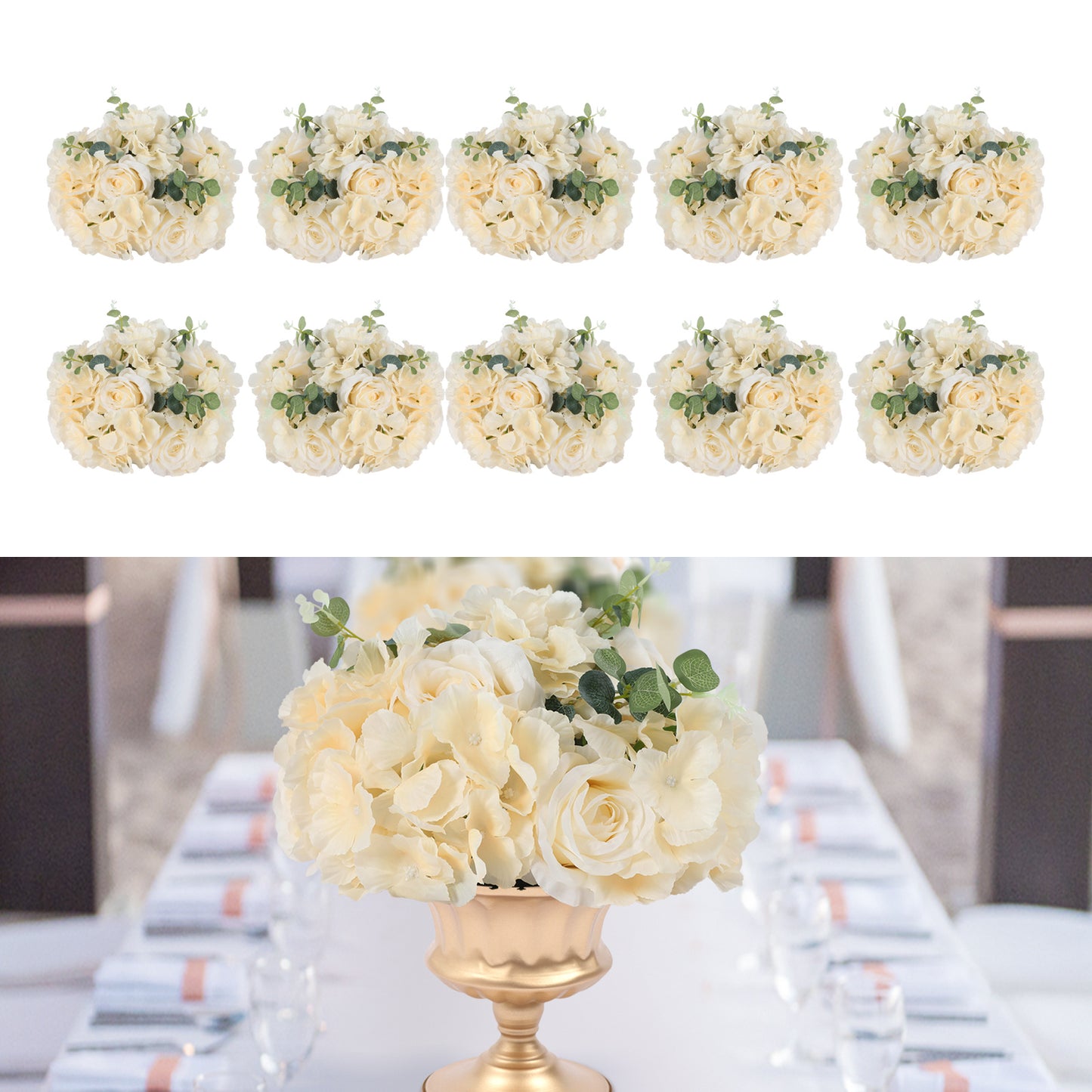 Champagne Kunstrozen – Kunstbloemen – Neprozen – Bloemstukken – Bloemdecoratie – 10 Stuks – 40x40x20 cm – Onderhoudsvrij – Herbruikbaar