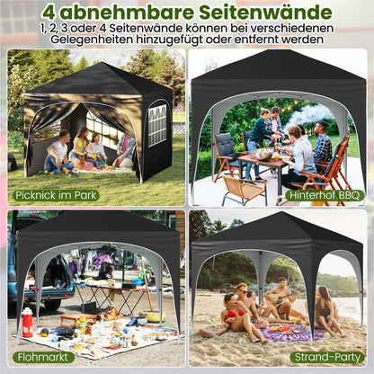 3 x 3 m Vouwpaviljoen – Tuinkamer – Partytent – Overkapping – Paviljoen – 4 Afneembare Zijwanden – UV 50+ Bescherming – Inclusief Zakken, Haringen en Opbergtas (Zwart)