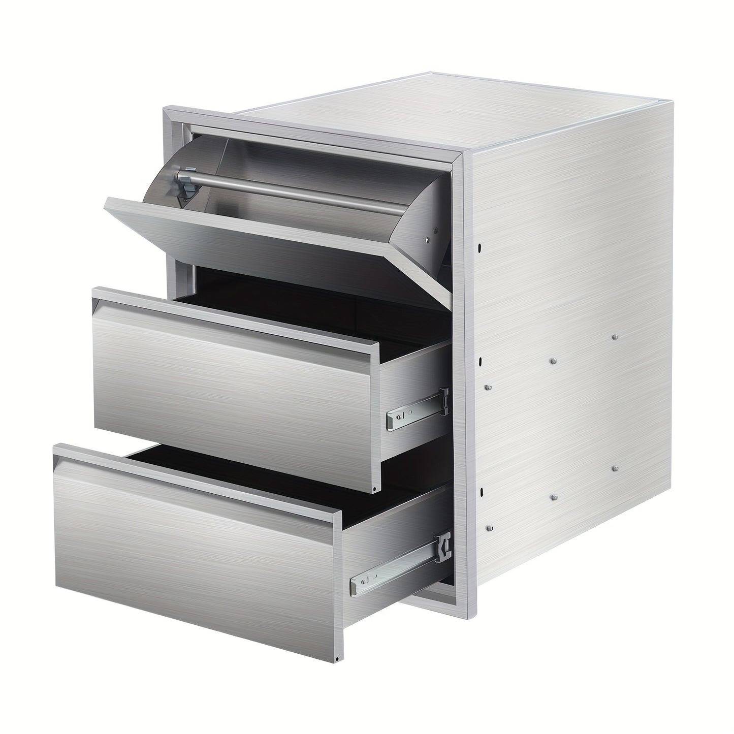 Buitenkeukenlade – BBQ Lade – Opberglade – RVS Lade – Buitenlade – Roestvrij Staal – Geïntegreerde Papieren Houder – 45,7 x 58,4 x 58,4 cm – Weerbestendig & Soepel Uitschuifsysteem