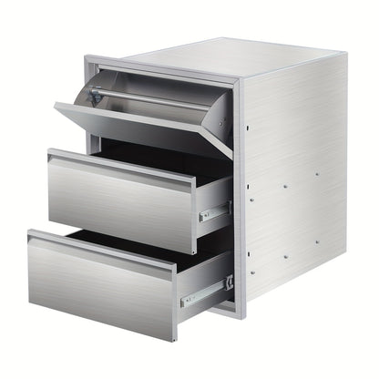 Buitenkeukenlade – BBQ Lade – Opberglade – RVS Lade – Buitenlade – Roestvrij Staal – Geïntegreerde Papieren Houder – 45,7 x 58,4 x 58,4 cm – Weerbestendig & Soepel Uitschuifsysteem
