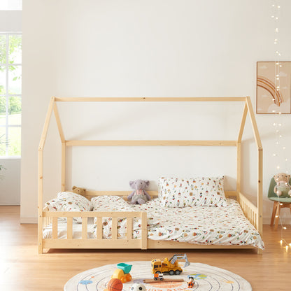 Kinderbed – Kinderbedden – Eenpersoonsbed – Hoogslaper – Stapelbed – Valbeveiliging – Massief Dennenhout – 140 x 200 cm