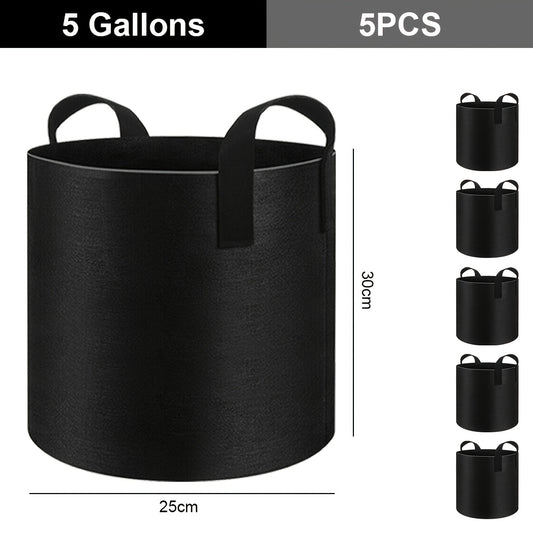 Set van 5 Plantenzakken met Handvatten – Grow Bags en Plantencontainers – Capaciteit 11–37L
