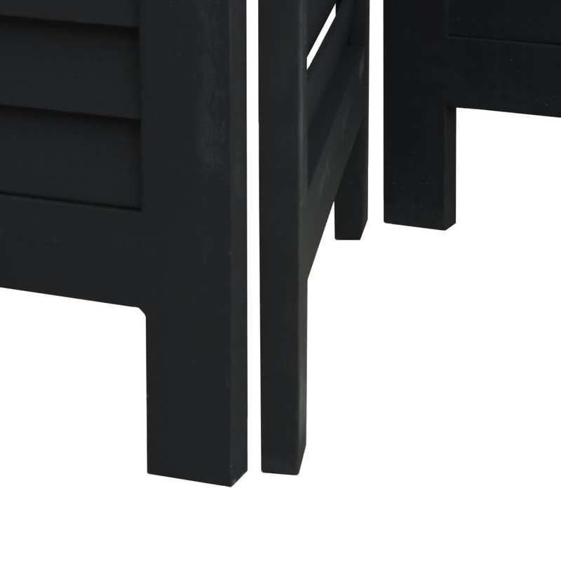 Room Divider with 5 Panels Made of Solid Paulownia Wood in Black. Attractive And Privacy-Protecting, Suitable for Offices, Bedrooms, And Living Rooms.