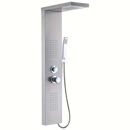 Douchepaneel – Douchekolom – Regendouche – Massage Douche – Handdouche – RVS Geborsteld Staal – 4 Waterfuncties – Thermostaatkraan