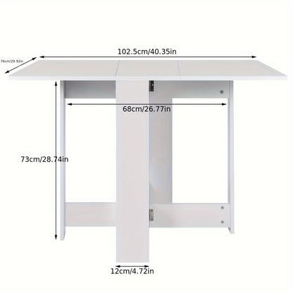 Eettafel – Tafel – Keukentafel – Diner tafel – Uitschuifbare tafel – Space-saving design – Wit met afgeronde hoeken – 103x76x73 cm – Eenvoudige montage