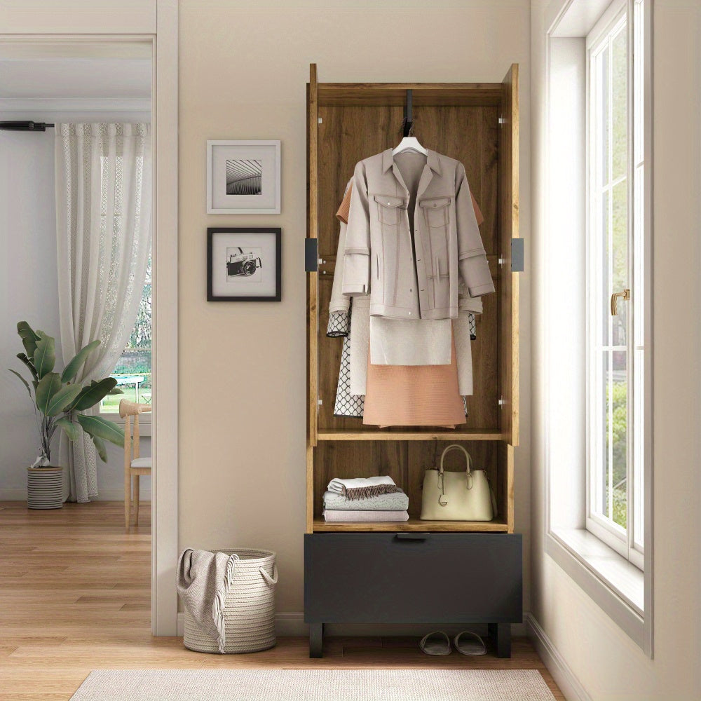 Kapstokkast – Kapstok – Garderobekast – Halmeubel – Opbergkast – Verstelbare Planken – Ruime Hangruimte – Compact & Vrijstaand Design