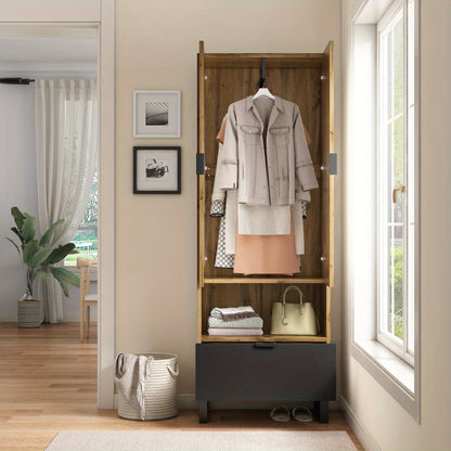 Kapstokkast – Kapstok – Garderobekast – Halmeubel – Opbergkast – Verstelbare Planken – Ruime Hangruimte – Compact & Vrijstaand Design