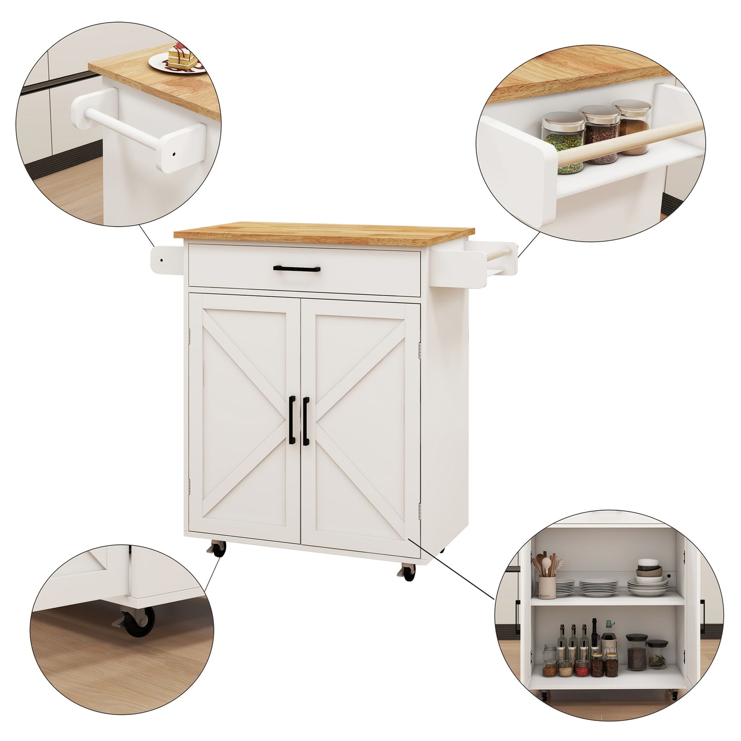 Keukenwagen – Keukentrolley – Keukenkast – Serveerwagen – Keukeneiland – Compact Formaat – Duurzaam Bamboe Werkblad