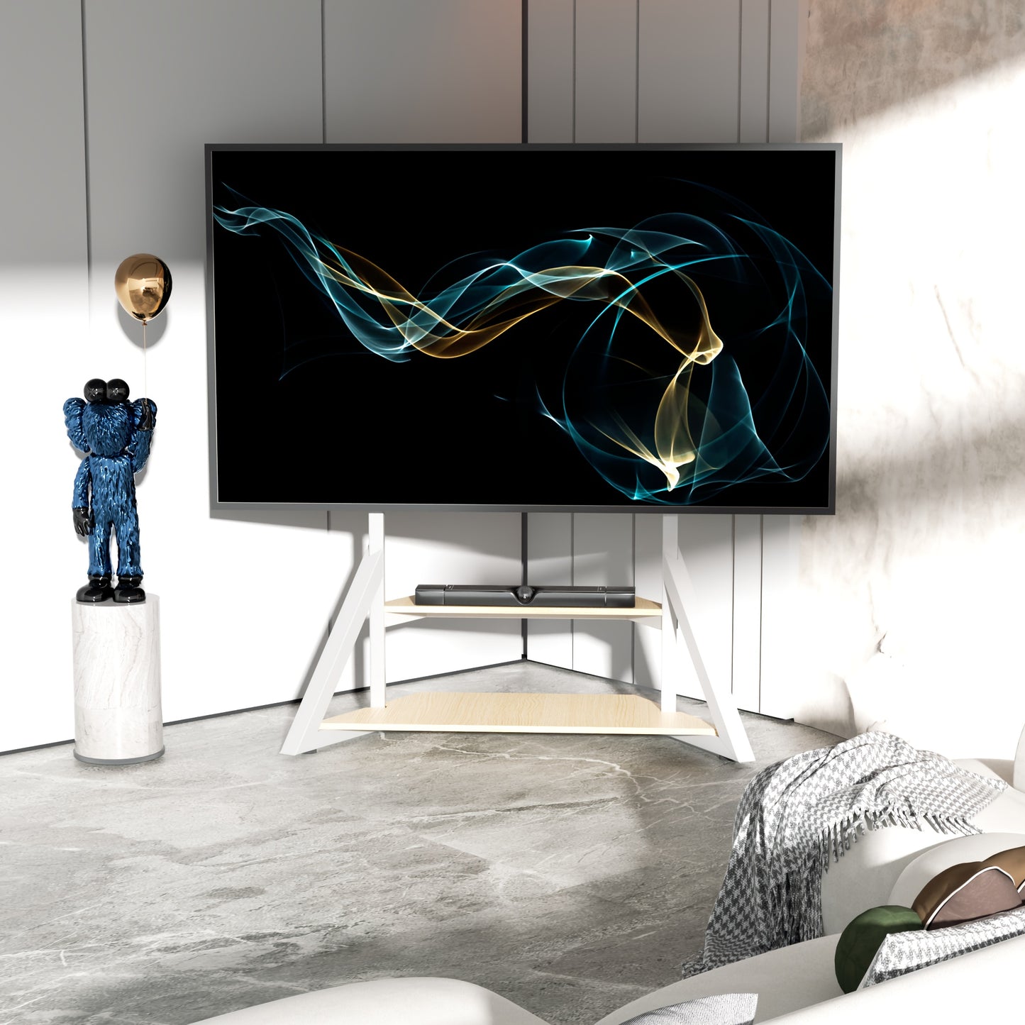 Mobiele Tv-Stand – Tv Meubel Met Wielen – Verplaatsbare Tv-Standard – Platte Scherm Houder – Verrijdbare Tv-Kaart – Voor 65-100 Inch – Verstelbare Hoogte – Stabiel Metaal Frame