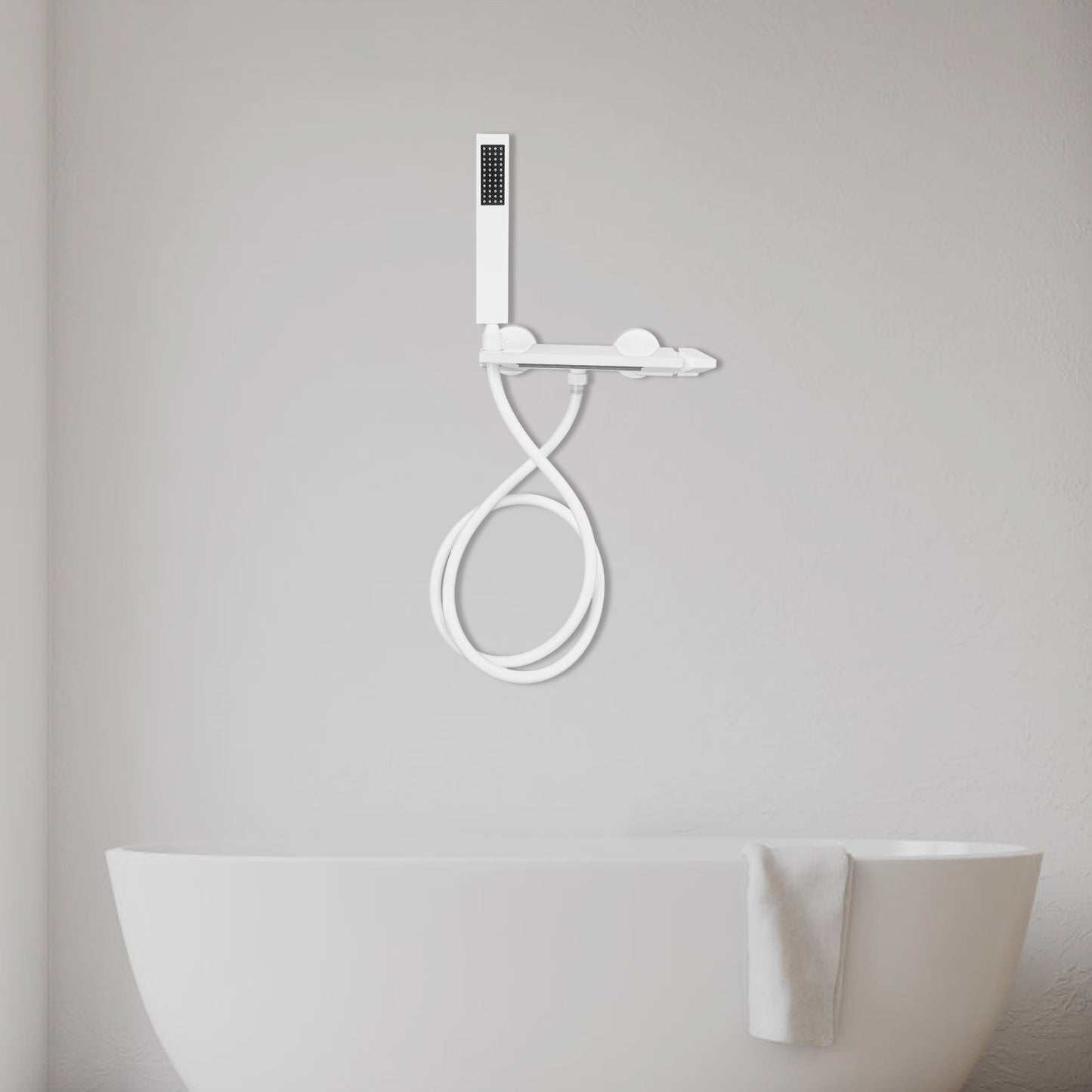 Modern White Waterfall Bath Tap with Hand Shower - Brushed Nickel Finish Bathtub Faucet, Single Handle Control, Wall-Mounted Design, Easy Installation with Included Hardware, Durable & Corrosion-Resistant for Spa-Like Bathing