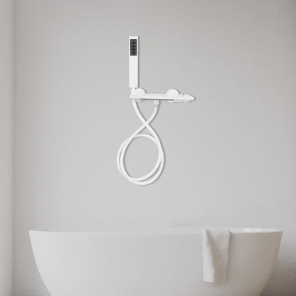 Modern White Waterfall Bath Tap with Hand Shower - Brushed Nickel Finish Bathtub Faucet, Single Handle Control, Wall-Mounted Design, Easy Installation with Included Hardware, Durable & Corrosion-Resistant for Spa-Like Bathing