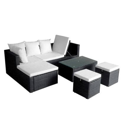 Loungeset – Tuinmeubelset – Loungeset Balkon – Loungeset Hoekbank – Loungeset Poly Rattan – Bruin – Weerbestendig PE Rattan – Uitneembare Wasbare Kussenhoezen