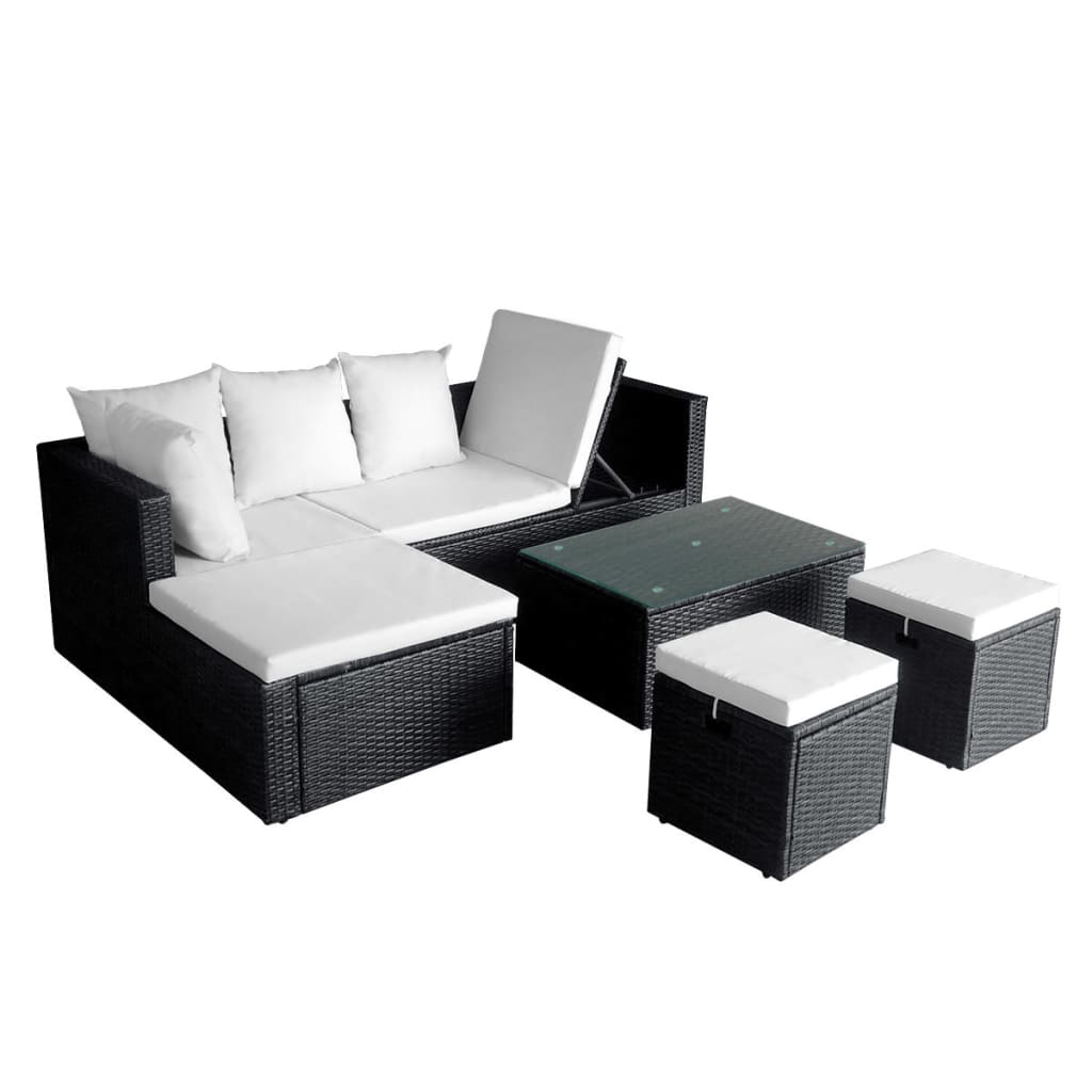 Loungebank – Loungeset – Hoekbank – Bank – Tuinbank – Grijs – 4-delig – Weerbestendig PE-rattan – Verstelbare Hoek