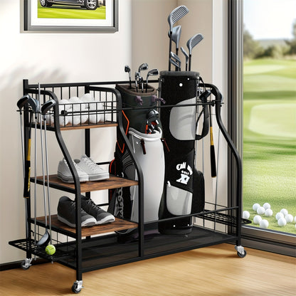 Golf Organizer – Golfopberger – Golfclubhouder – Golftasrek – Golfkar Organizer – Rolling Design Met Wieltjes – Stevig IJzer En MDF
