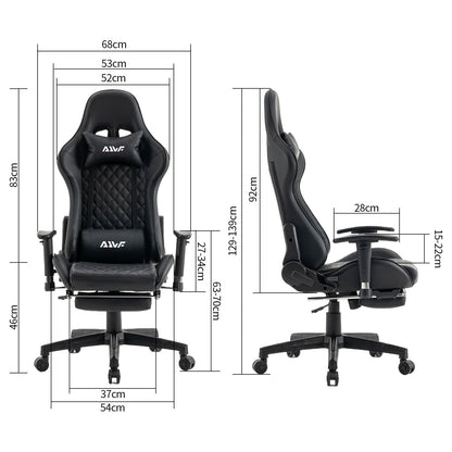 Gamingstoel – Gamestoel – Gaming Chair – Bureaustoel – Game Stoel – Verstelbare Hoogte – Uitklapbare Voetensteun – Kunstleer – Ergonomische Rugleuning