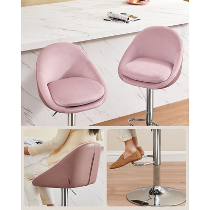 Barkrukken – Barstoelen – Keukenkrukken – Barkruk – Stoelen – Verstelbare Zithoogte 60-81 cm – 360° Draaibaar – Fluweelstof Pastelroze