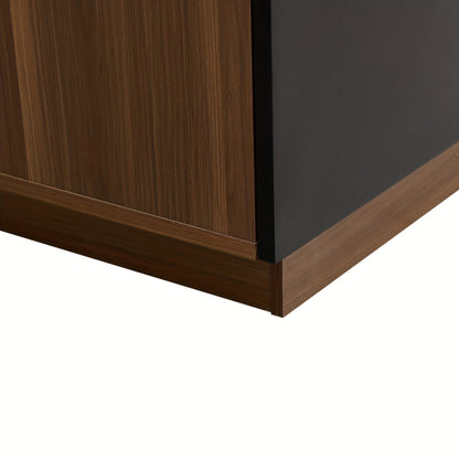 Contemporary Sideboard 150 X 40 X 85cm In Brown Wood Look with Black Doors, 2 Drawers And 4 Cupboard Doors, Spacious Storage And Stylish Design for Living Room, Dining Room And Kitchen., Dining Room Cabinet, Spacesaving Furni