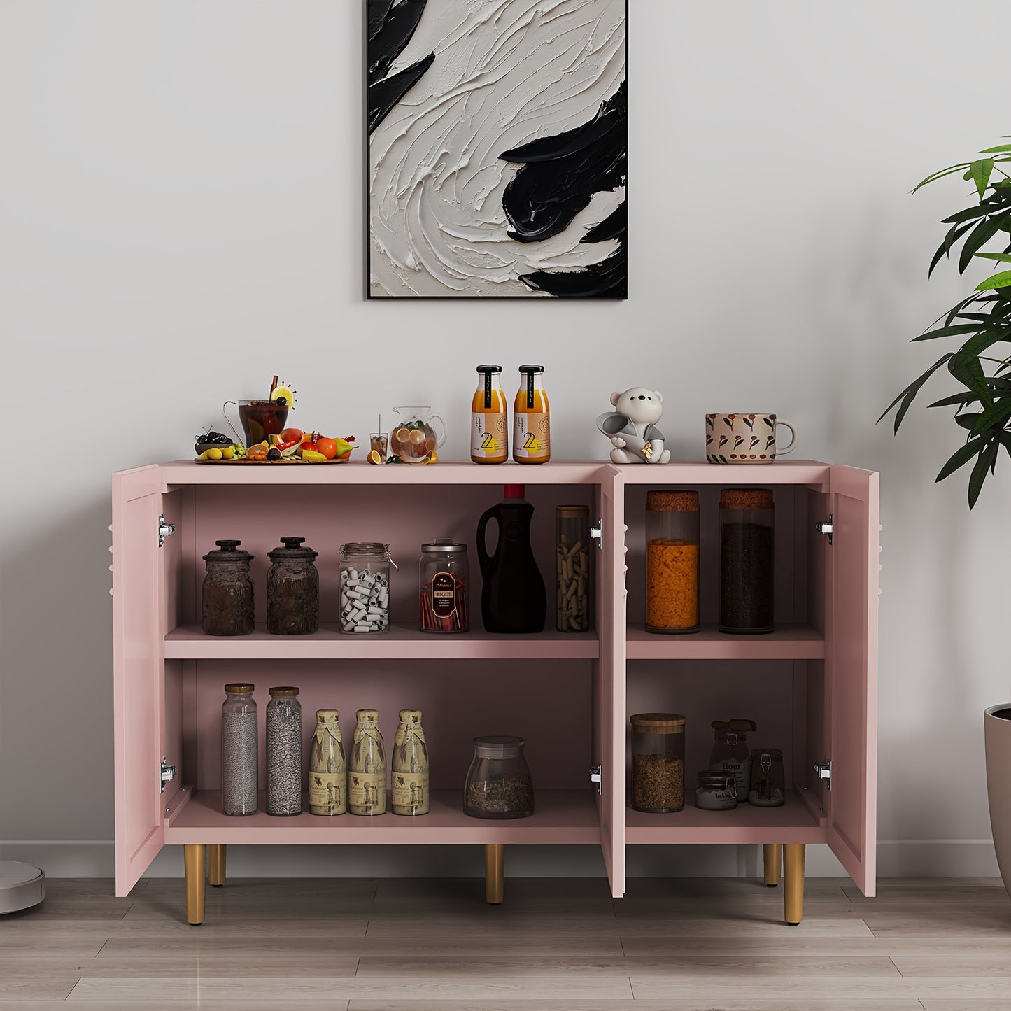 47-inch Modern Accent Cabinet with 3-Door Storage - Freestanding Buffet Credenza Sideboard, & MDF, Elegant Entryway, Dining Room, Living Room Furniture Cabinet (Assembly Required) - Contemporary Wood Cabinet for