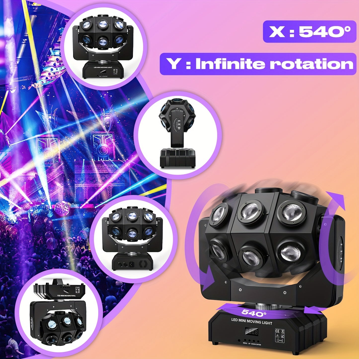270W Moving Head LED Spot – RGBW Stage Licht – DJ Licht – Discotheek Verlichting – Party Verlichting – 18 LED’s – DMX512 & Geluidsactivatie - QUORE