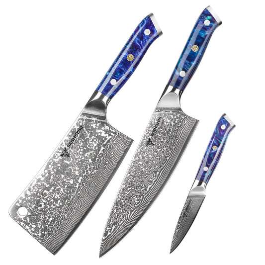 Keukenmes – Koksmes – Hakmes – Schilmes – Messenset – Hoogwaardig Gelegeerd Staal – Resin Handvat – Blauw