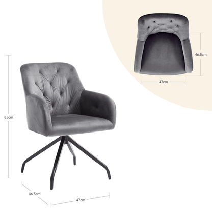Eetkamerstoelen – Keukenstoelen – Draaistoelen – Velours Stoelen – Armleun Stoelen – Set van 2 – 360° Draaibaar – Stevige Metalen Poten – Grijs
