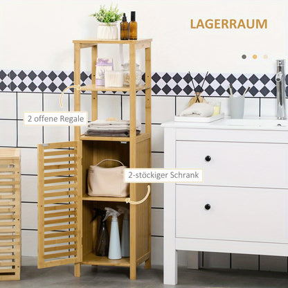 Badkamerkast – Kolomkast – Opbergkast – Badkamermeubel – Wastafelonderkast – Verstelbare Planken – Compact 33x30x120 cm – Bamboe Materiaal