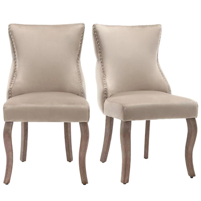Eetkamerstoel – Woonkamerstoel – Gestoffeerde Stoel – Kuipstoel – Lounge Stoel – Beige Fluweel – Unieke Knoprug – Massief Houten Gebogen Poten