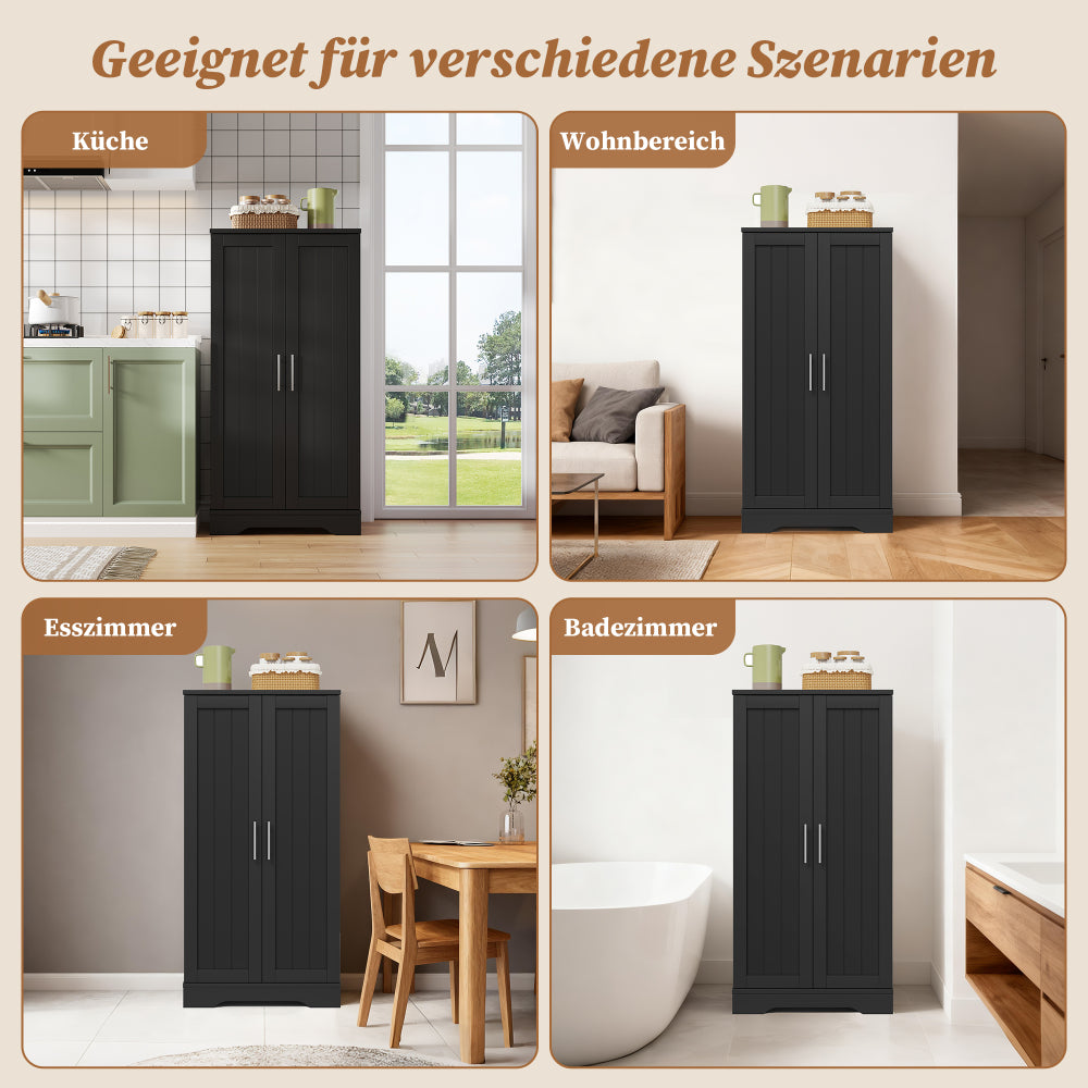 Large Modern Black Metal Freestanding Storage Cabinet with Double Doors & Adjustable Shelves - Heavy-Duty Floor-Standing Kitchen Pantry Cabinet with Door Racks, Spacious Organizer for Kitchen, Dining Room, Living Room - Easy