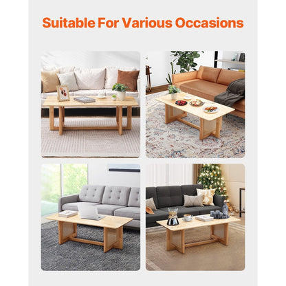 Rotan Salontafel – Rattan Tafel – Bijzettafel – Koffietafel – Rieten Tafel – Rechthoekig – Handgevlochten Rotan – Massief Houten Blad