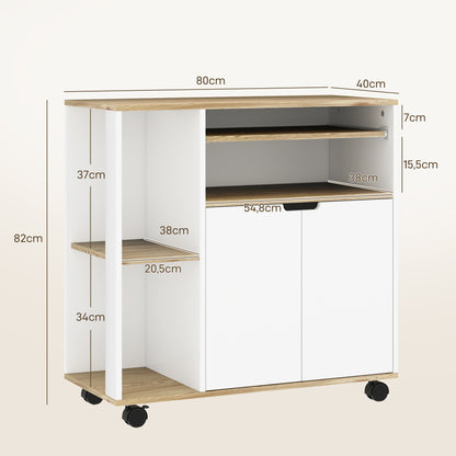 Serveerwagen – Keukentrolley – Keukenwagen – Serveerkar – Roltafel – Verstelbare Planken – 80x40x82 cm – Naturel Hout & Wit