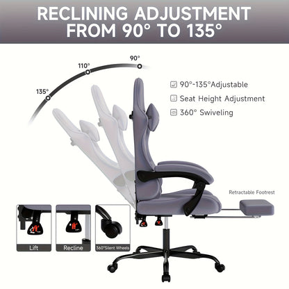 Gamingstoel Ergonomische Stoel – Bureaustoel Gamingstoel Bureaukruk – Comfortabele Rugleuning – Voetensteun – Extra Breed Zitvlak – Verstelbaar Tot 135° – Vuilafstotende Stof – Groen