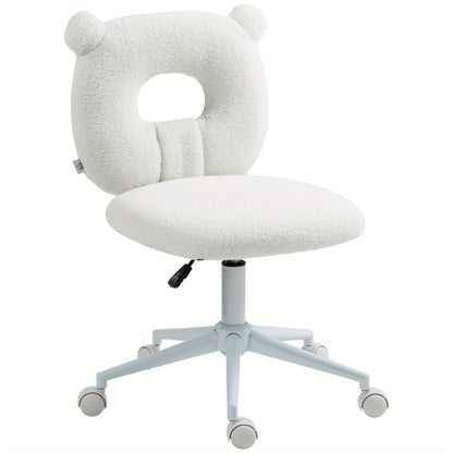 Bureaustoel – Bureaustoel Zonder Armleuningen – Draaistoel – Werkstoel – Computestoel – Wit Polyester Met Teddy Design – 360° Draaibaar – Hoogte Verstelbaar