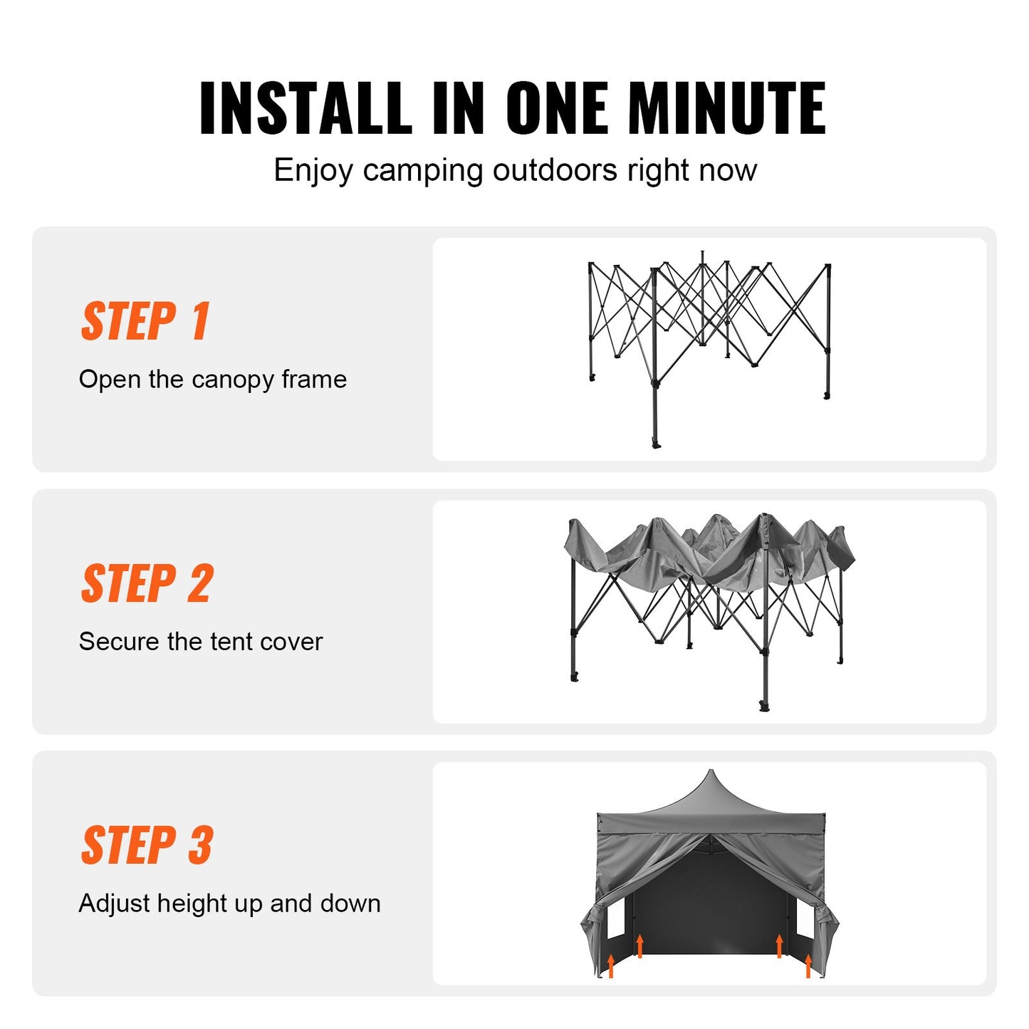 Pop-up Gazebo – Opvouwbare Tent – Buitenoverkapping – Partytent – Tuinkamer – Verstelbare Hoogte – Waterafstotende 500D PU Coating