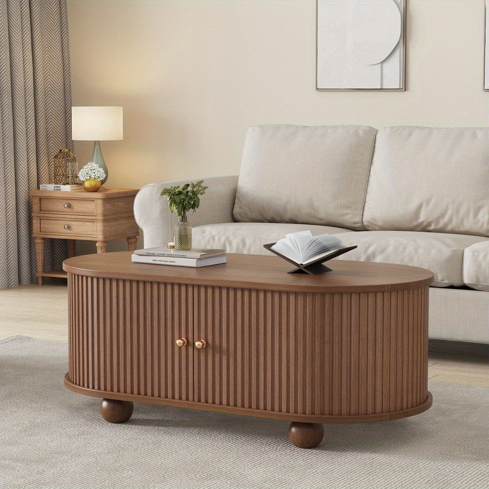 Salontafel – Woonkamertafel – Koffietafel – Tafel – Salontafeltje – Walnootlook – Schuifdeur Met 360° Draaifunctie – Compact 100x50x40 cm