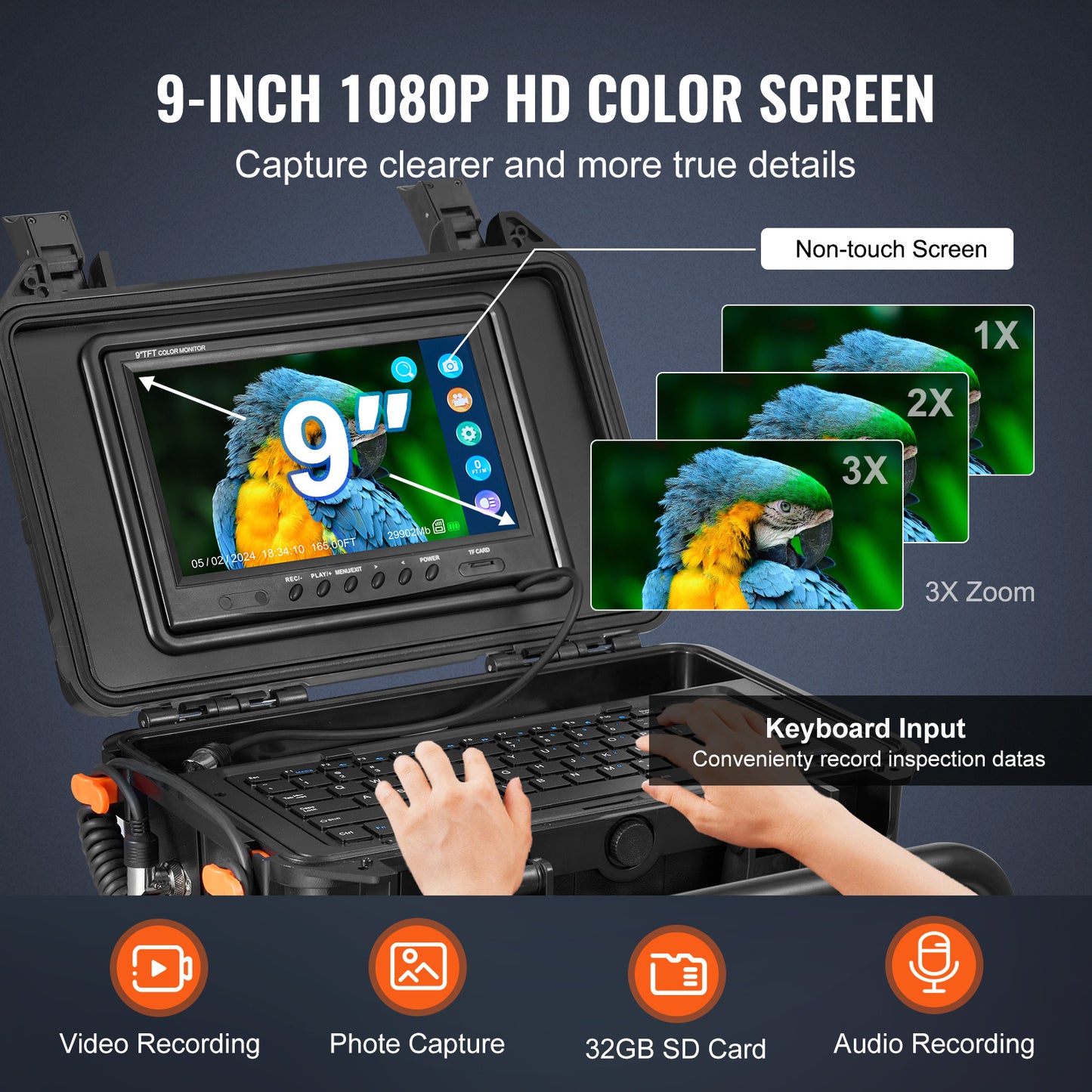 Rioolcamera – Afvoerinspectiecamera – Pijpencamera – Inspectiesysteem – Zelfnivellerende Cameratype – 70 Meter Kabel – 9 Inch HD Scherm – 512Hz Locatiefunctie