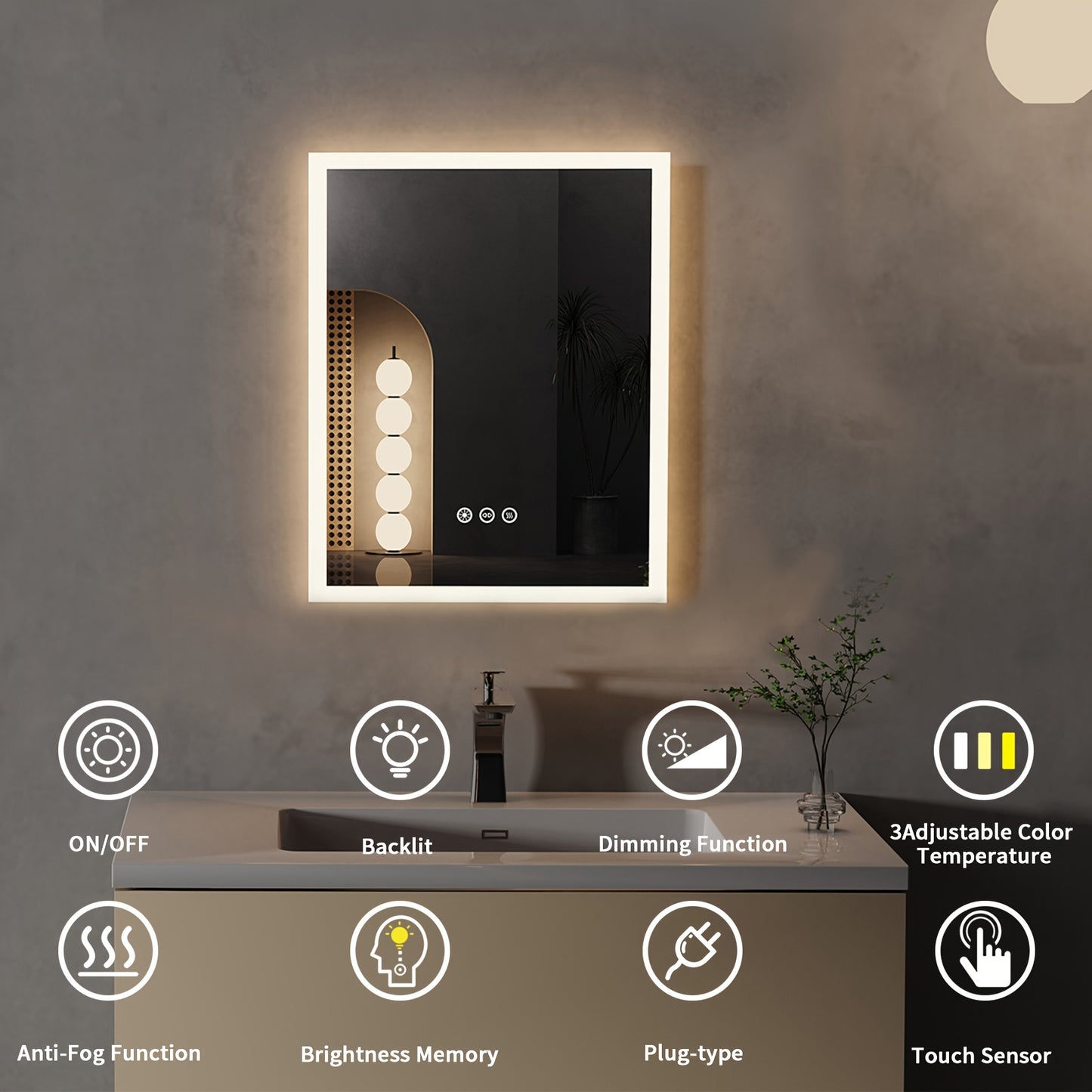 Make-up Spiegel – Beautyspiegel – Vergrootspiegel – Badkamerspiegel – Make-upspiegel Met Led Verlichting – 40x50 cm – Antibeschlag Functie – Dimbaar Met 3 Lichtstanden